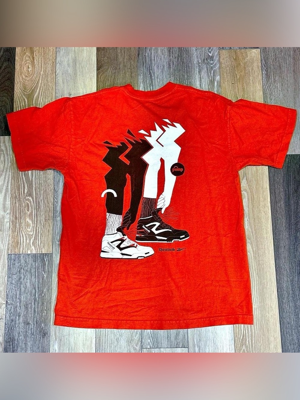 Reebok Men’s Bright Red Graphic Tee with Black & White Sneaker Art